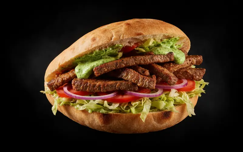 Steak-Döner im hausgemachten Brot mit frischem Salat